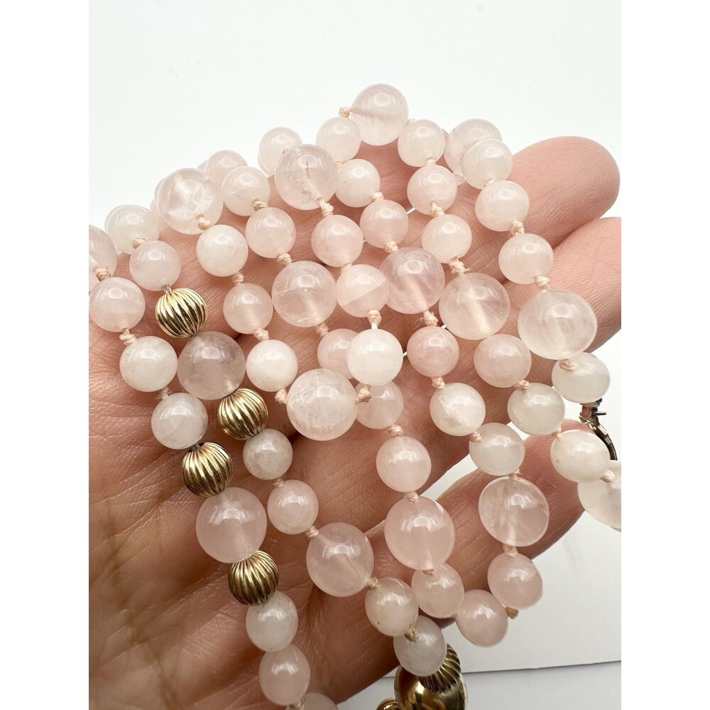 Vintage 14k Gold Filled Rose Quartz Beads Necklace 30” Long